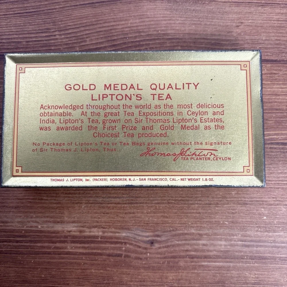 Vintage Lipton Orange Pekoe & Pekoe Tea Bags 15 Count Tin Empty Advertising Box
